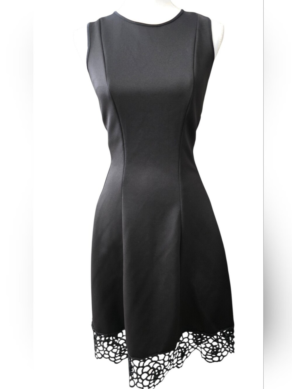 Donna Ricco Sleeveless Lace-Hem Knit Dress Black Size 10